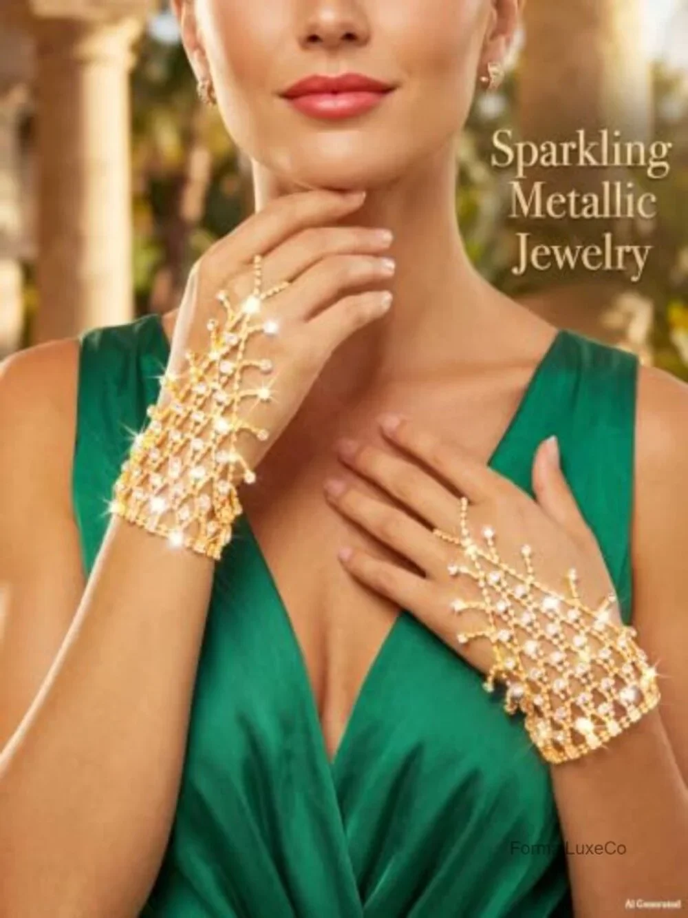 Fingerless Rhinestone Gloves Metallic Hand Jewelry Women Party
